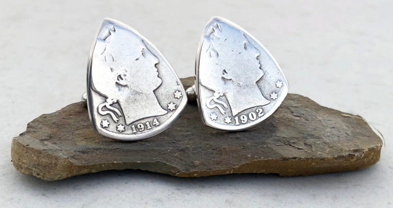 Barber Quarter 90% Silver Cuff Links 4 Coin Guitar Pick, Coin Guitar Picks