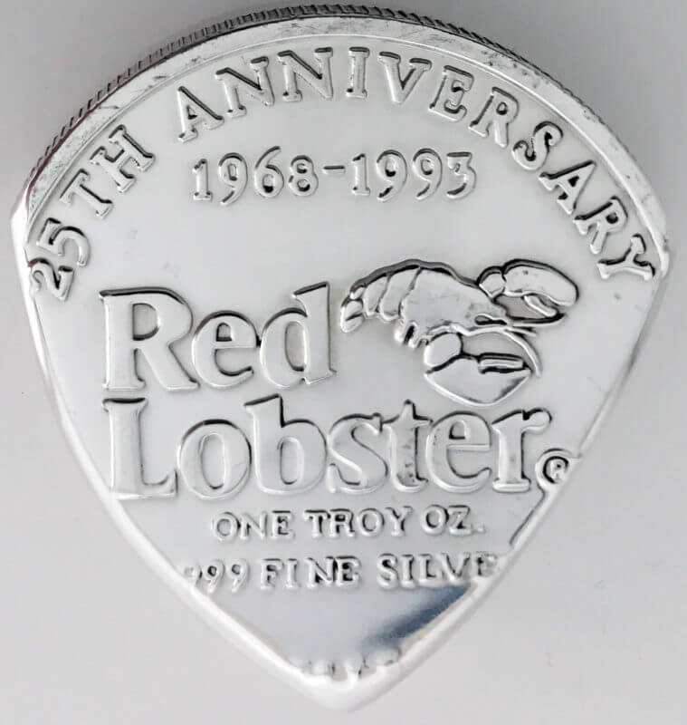 1993 Red Lobster 25th Anniversary 1oz 99.9% Fine Silver Round