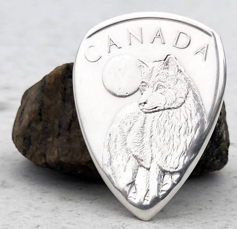 2011 Canada 999% Fine Silver Wolf 1 Coin Guitar Pick, Coin Guitar Picks