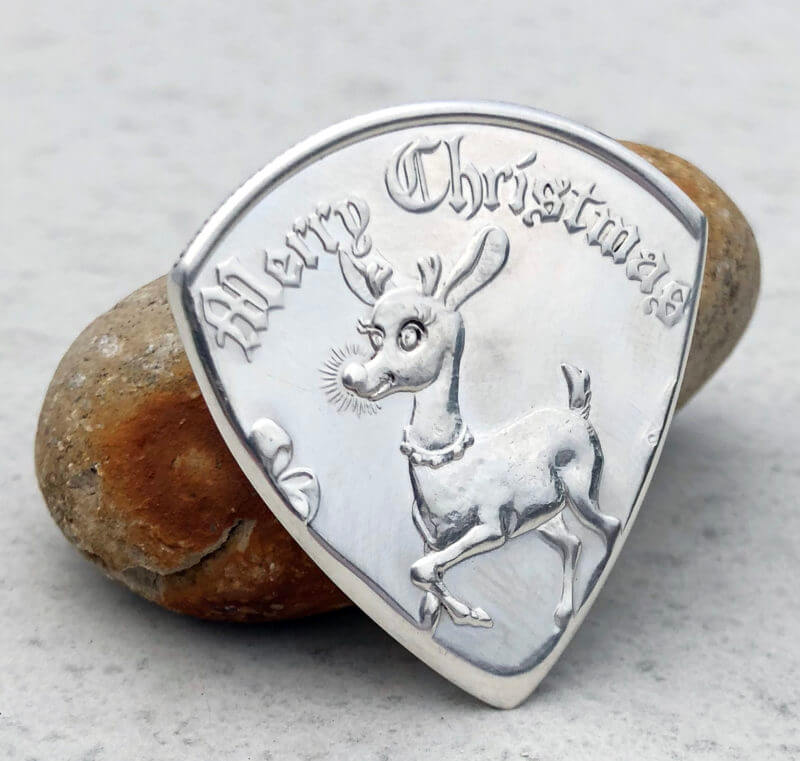 Merry Christmas Rudolph 999% Silver 1 Coin Guitar Pick, Coin Guitar Picks