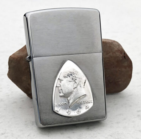 Zippo Soft Flame Lighter with 1964 90% Silver US Half Dollar 1 Coin Guitar Pick, Coin Guitar Picks