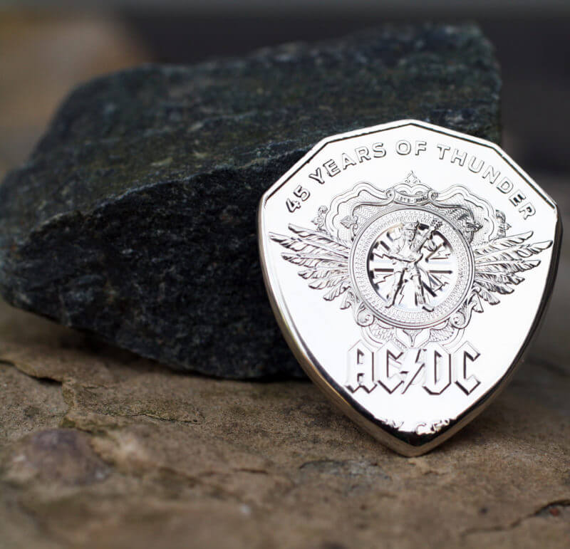 AC/DC 45 Years of Thunder (2018) UK 50 Cents Coin Guitar Pick, Coin Guitar Picks