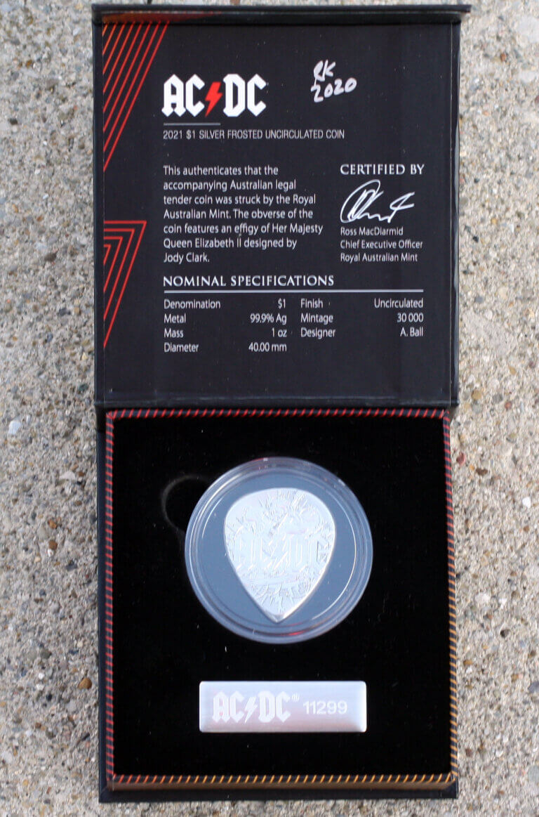 2021 Australia AC/DC 1 oz Limited Edition 99.9% Silver Coin Guitar Pick