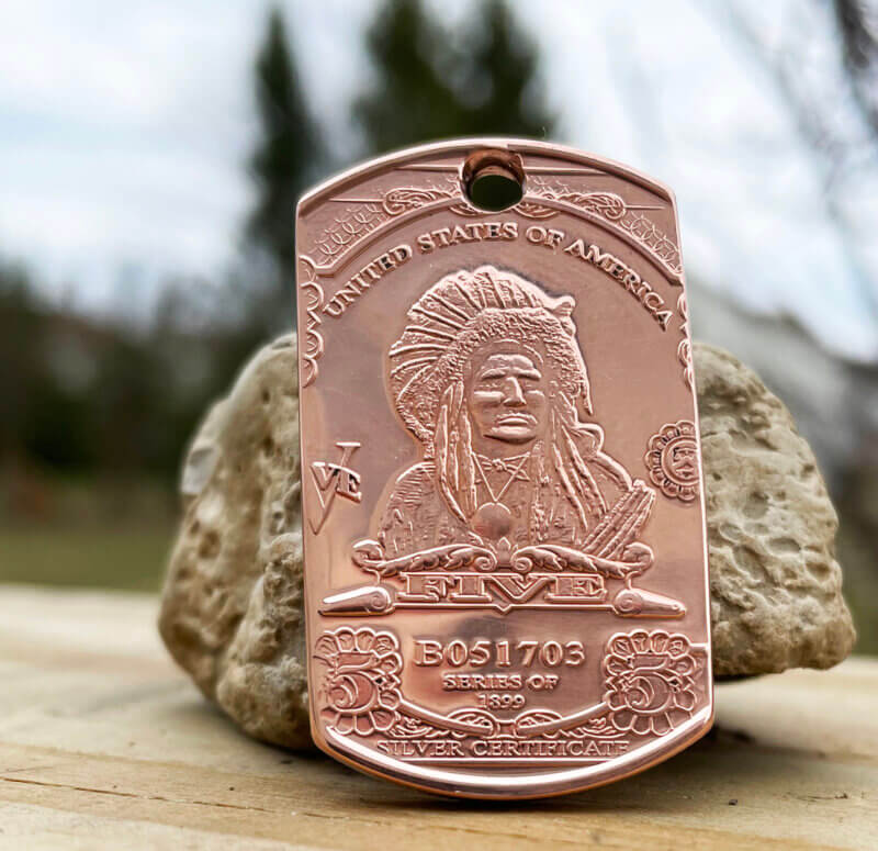 Native American V Nickel .999 Copper Dog Tag